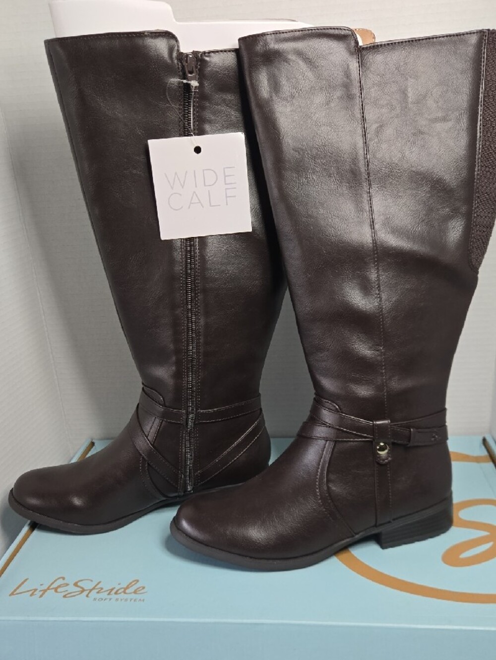 NEW Life Stride Dark Brown Wide Calf Knee-High Heeled Boots - Picture 2 of 8